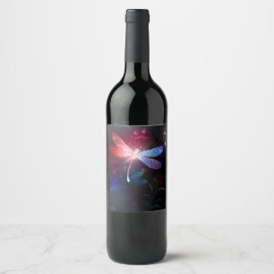 Glowing red dragonfly wine label