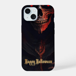 Glowing Red Eyes Reaper Halloween Art iPhone 15 Case