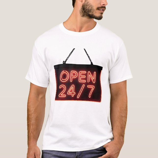 Glowing Red Neon "OPEN 24/7" Sign  T-Shirt (Front)
