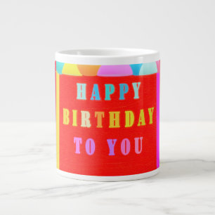 Glowing red plus mixed colours happy birthday large coffee mug