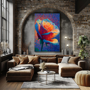 Glowing Rose Pointillism Flower Art Poster