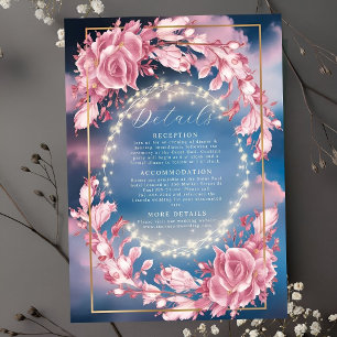 Glowing Rosy Flowers And Sparkles Wedding Enclosure Card