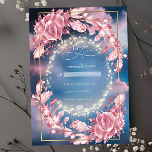 Glowing Rosy Flowers And Sparkles Wedding RSVP Card