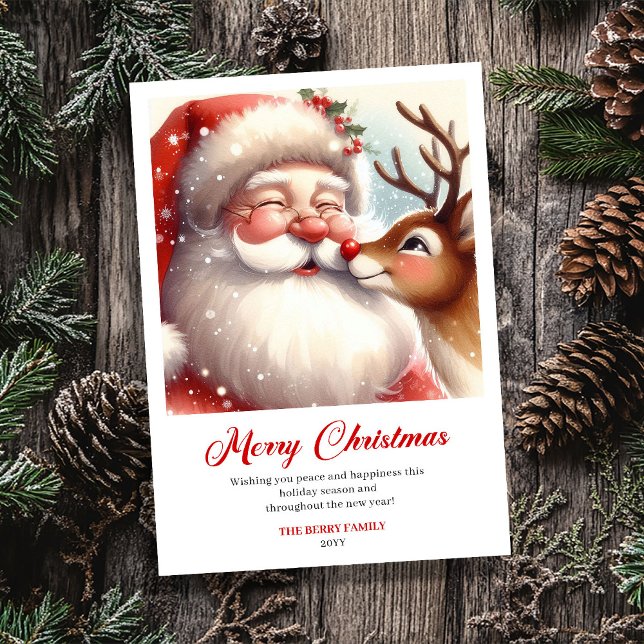 Glowing Santa And Rudolph Merry Holiday Greeting  (Glowing Santa And Rudolph Merry Holiday Greeting Card)
