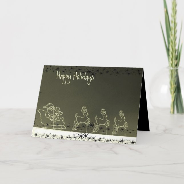 Glowing Santa & Reindeer Holiday Card (Front)