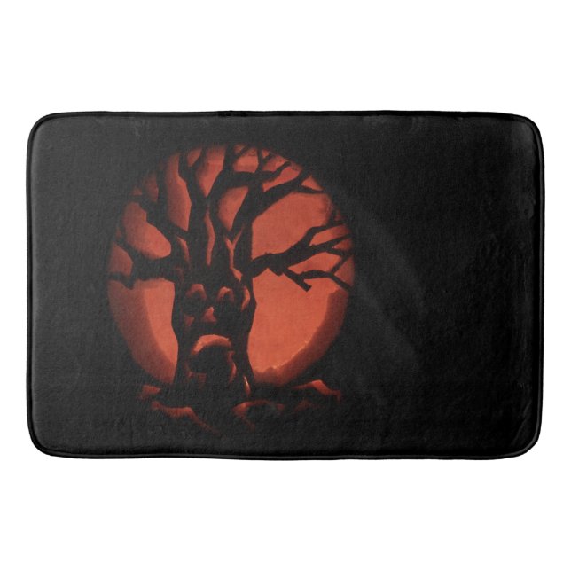 Glowing Scared Dead Tree Halloween Pumpkin Bath Mat (Front)