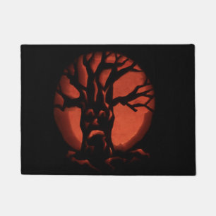 Glowing Scared Dead Tree Halloween Pumpkin Doormat