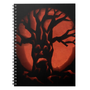 Glowing Scared Dead Tree Halloween Pumpkin Spiral Notebook