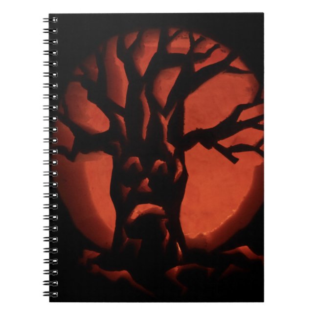 Glowing Scared Dead Tree Halloween Pumpkin Spiral Notebook (Front)