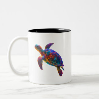 Glowing Sea Turtle Art - Vibrant Underwater Reptil Two-Tone Coffee Mug
