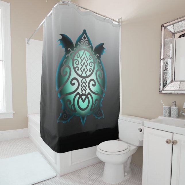 Glowing Silhouette Snapper Turtle Shower Curtain (In Situ)