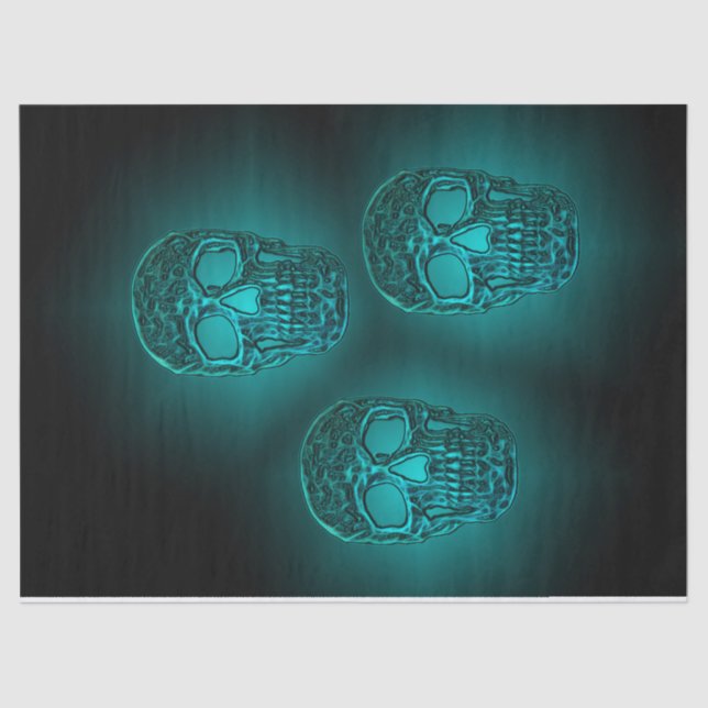 Glowing Skull Gothic Teal Green Cool Scary Pattern Tissue Paper (Front)