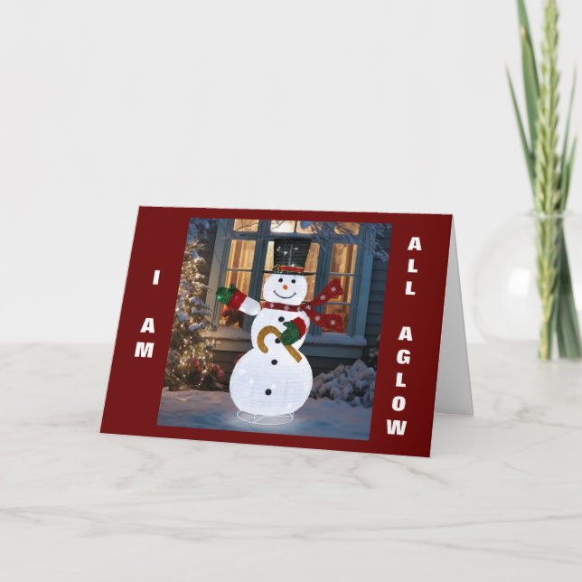 GLOWING SNOWMAN SAYS "MERRY CHRISTMAS" HOLIDAY CARD (Front)