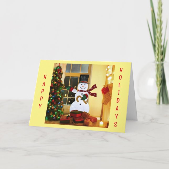 GLOWING SNOWMAN SAYS "MERRY CHRISTMAS" HOLIDAY CARD (Front)