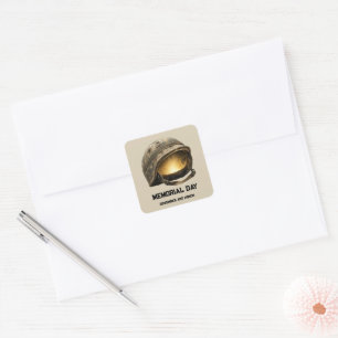 Glowing Soldier Helmet Memorial Day Tribute Square Sticker