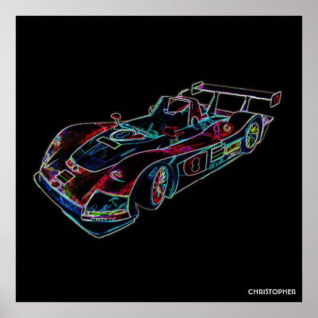Glowing Sparkling Racing Luxury Neon Colours Car Poster (Front)