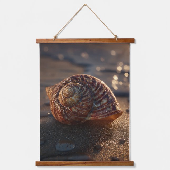 Glowing Spiral Shell with Fairy Lights Art Hanging Tapestry (Front)