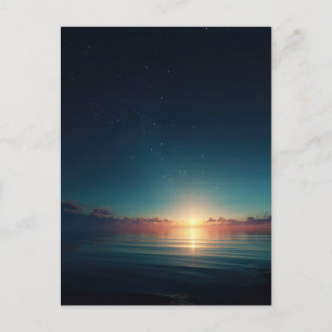 Glowing Starry Night Ocean Sunrise Postcard
