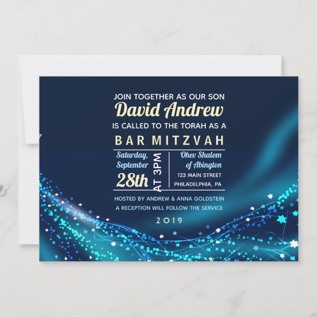 Glowing Stars Bar Bat Mitzvah Invitation (Front)