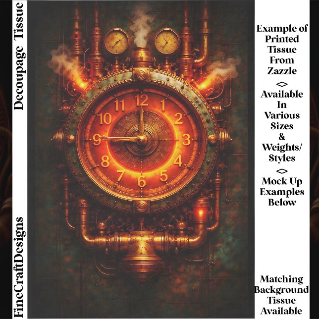  Glowing Steampunk Industrial Clock FG8 Decoupage Tissue Paper (Creator Uploaded)