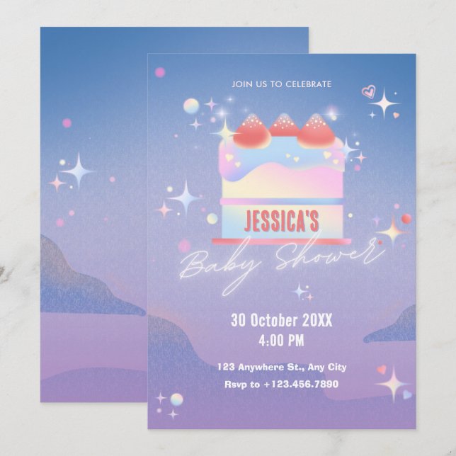 Glowing strawberry cake Baby shower Invitation (Front/Back)