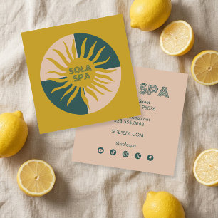 Glowing Sun Chic Modern Logo Social Media Icons Square Business Card
