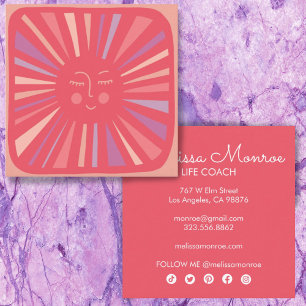Glowing Sun Cute and Charming Colorful Pink Square Business Card