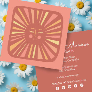 Glowing Sun Cute and Charming Colourful Pink Square Business Card