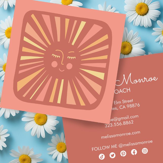 Glowing Sun Cute and Charming Colourful Pink Square Business Card (Glowing Sun Cute and Charming Colorful Pink Square Business Card
)