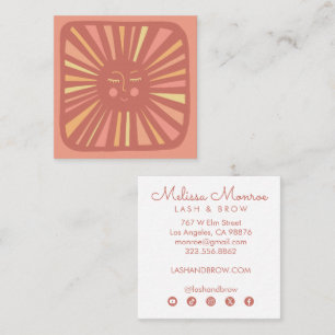 Glowing Sun Cute Charming Pink Social Media Icons Square Business Card