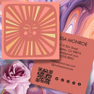 Glowing Sun Cute Charming Social Media QR Code Square Business Card