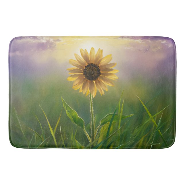Glowing Sunflower In Green Meadow Bath Mat (Front)