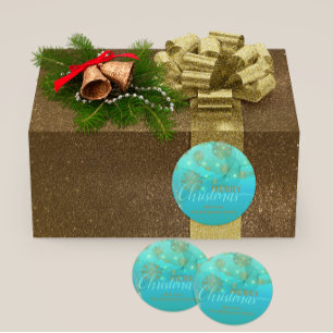 Glowing Teal Winter Wonderland Merry Christmas Classic Round Sticker