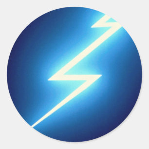 Glowing thunderbolt over black background classic round sticker