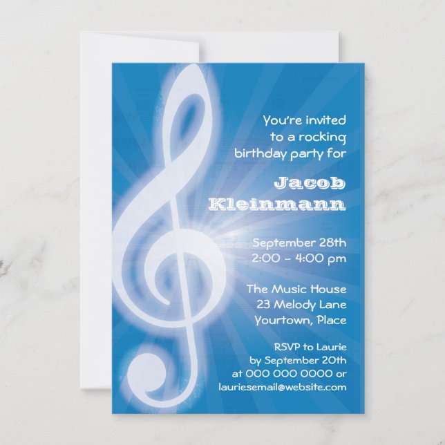 Glowing Treble Clef Party Invitation (Front)