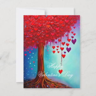 Glowing tree of hearts valentine holiday card