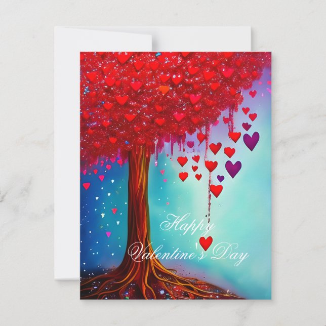 Glowing tree of hearts valentine  holiday card (Front)