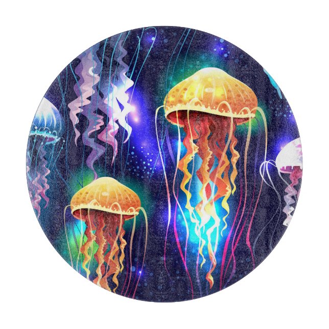 Glowing Underwater Jellyfish Horizontal Banner Cutting Board (Front)