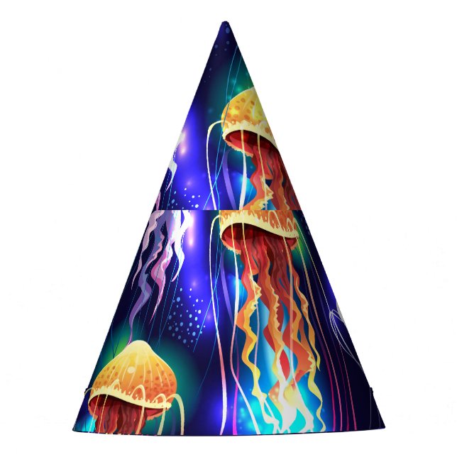 Glowing Underwater Jellyfish Horizontal Banner Party Hat (Front)