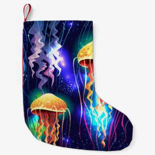 Glowing Underwater Jellyfish Horizontal Banner Small Christmas Stocking