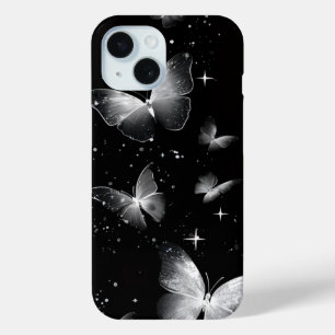 Glowing White Butterflies Black iPhone Case 