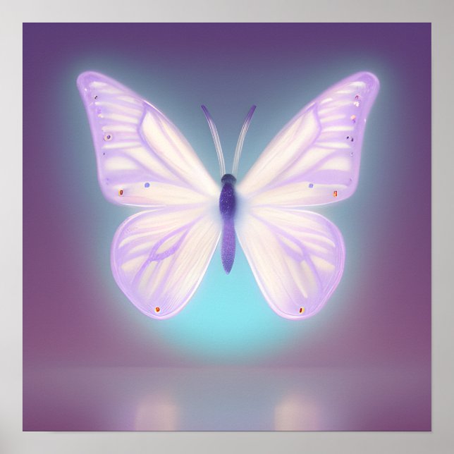 Glowing White Light Purple Butterfly Poster (Front)