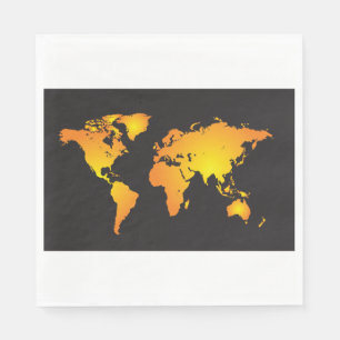 Glowing World Map in Orange and Yellow Napkin
