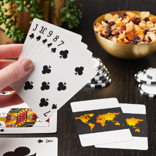 Glowing World Map in Orange and Yellow Playing Cards