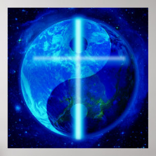 Glowing Ying Yang Earth Cross Poster