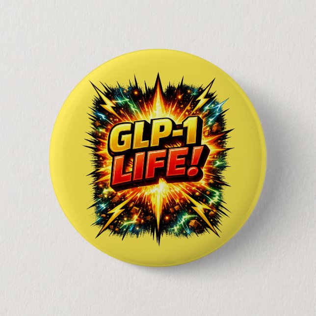 GLP-1 LIFE! Comic Pop Art   6 Cm Round Badge (Front)