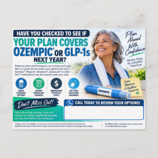 GLP-1 Medicare Drug Plan Review Agent Marketing  Postcard