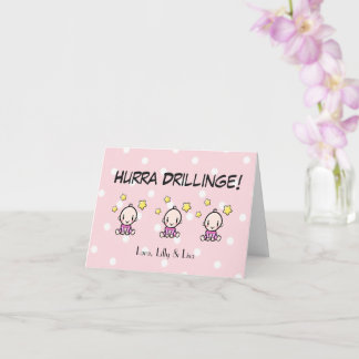 Glückwunschkarte Drillinge, 3 Mädchen, mit Name, Card