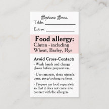 Gluten Allergy Restaurant Card, Celiac Food Safety