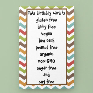 Gluten Dairy Sugar Soy Carb Free Funny Birthday Card